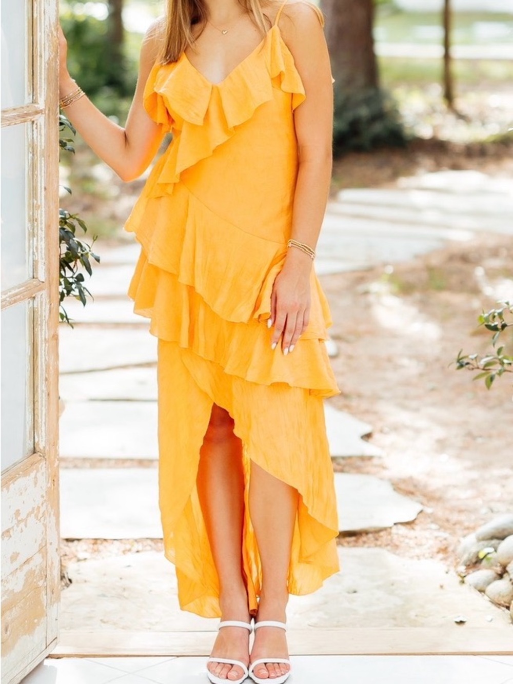 Impeccable Pig Ruffle Orange High-Low Dress
